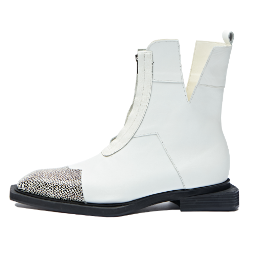 Sharped Square Toe Zip-up Boots &quot;WHITE DOT&quot;