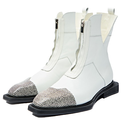 Sharped Square Toe Zip-up Boots &quot;WHITE DOT&quot;