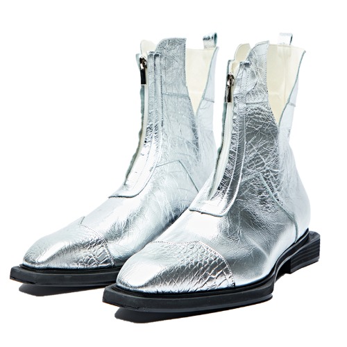 Sharped Square Toe Zip-up Boots &quot;SILVER&quot;