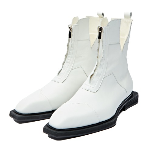 [CUSTOM-MADE] Sharped Square Toe Zip-up Boots &quot;WHITE&quot;